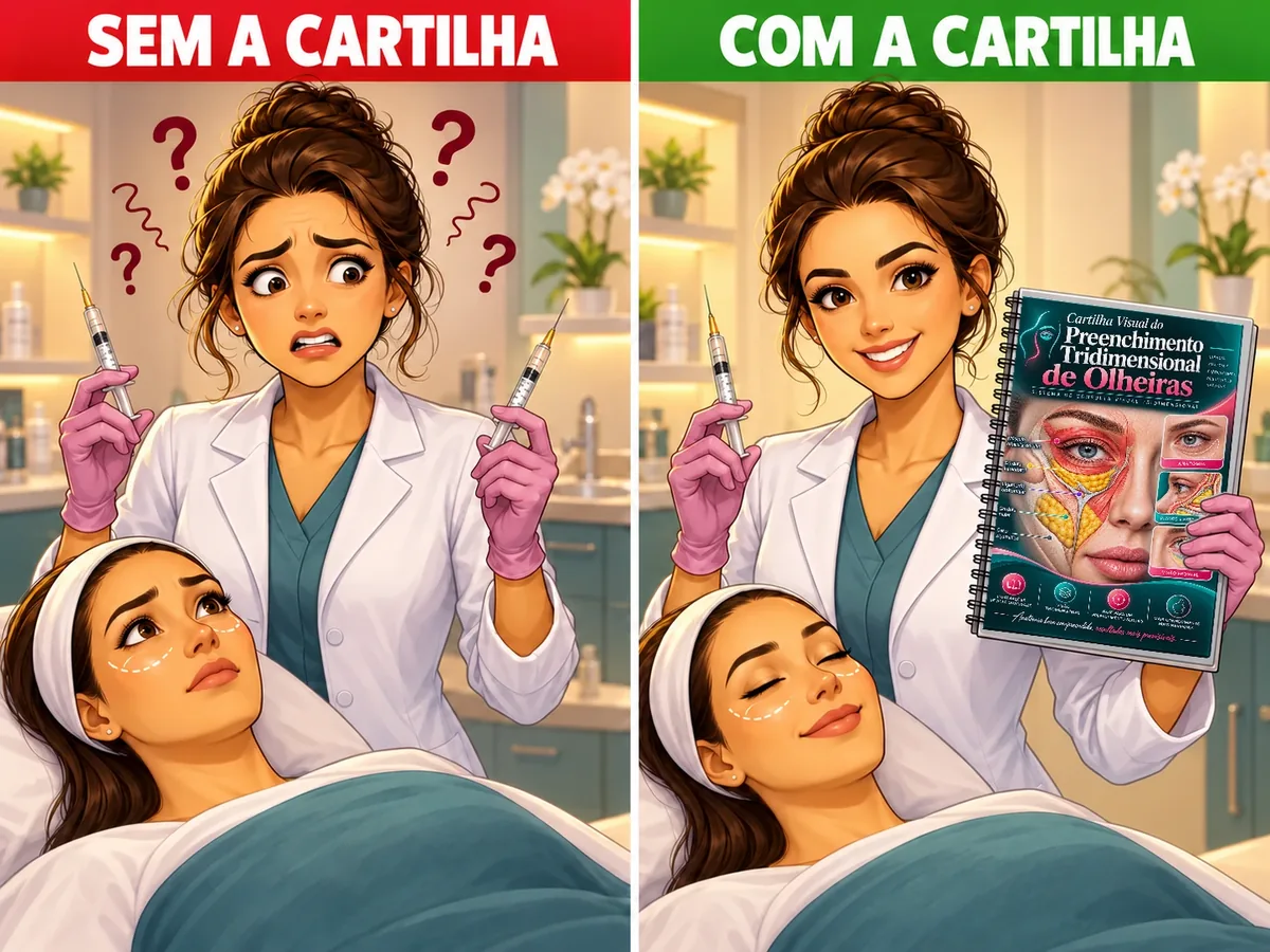 Comparação antes e depois da Cartilha Visual do Preenchimento Tridimensional de Olheiras